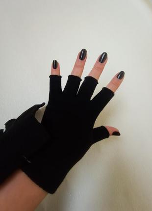 Митенки перчатки без пальцев перчатки черные молодежные