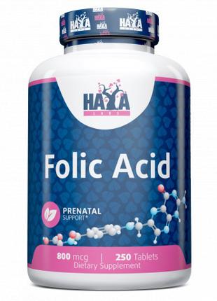 Витамины и минералы Haya Labs Folic Acid 800 mcg, 250 таблеток