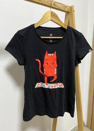 Черная женская футболка адидас adidas футболка с котиком черна...