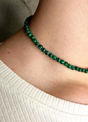 Ожерелье чекер малахит натуральный зеленый