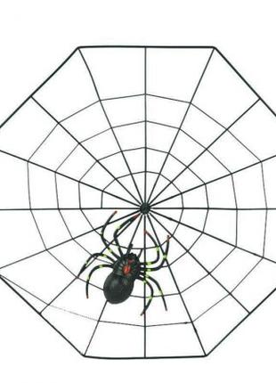 Паутина декоративная с пауком (черный пластик)