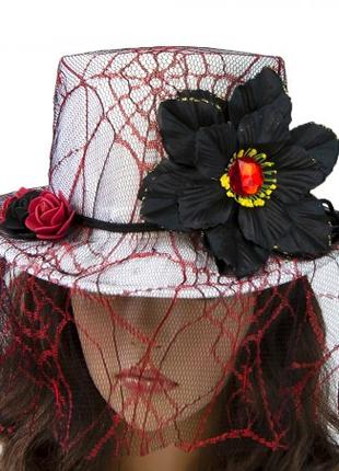 Шляпа Стимпанк Викторианская Готика белая с красным 11462