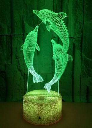3D Светильник сенсорный Дельфины 15952-3-18