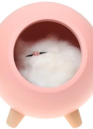 LED Ночник Спящий кот в домике (розовый)
