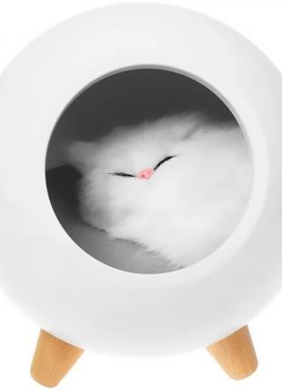 LED Ночник Спящий кот в домике (белый)