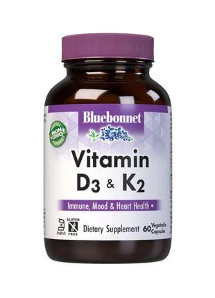 Витамины и минералы Bluebonnet Vitamin D3 & K2, 60 вегакапсул