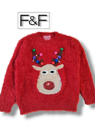 Новорічний джемпер олень кофта травка светр різдвяний одяг