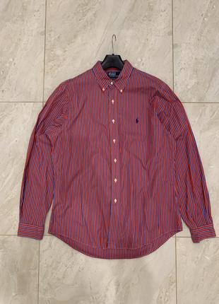 Рубашка polo ralph lauren мужская винтажная в полоску красная