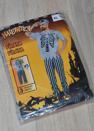 Костюм halloween xl. мужской зомби скелет пират классический к...