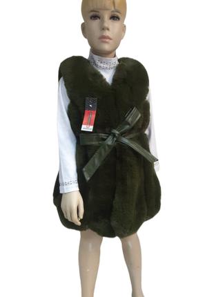 Детская жилетка ЭКО мех с поясами и по бокам карманами