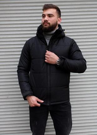 Мужская зимняя черная куртка со съемным капюшоном