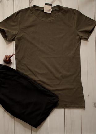 Мужской спортивный костюм шорты + футболка хаки