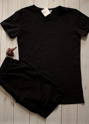 Мужской спортивный костюм шорты + футболка черный
