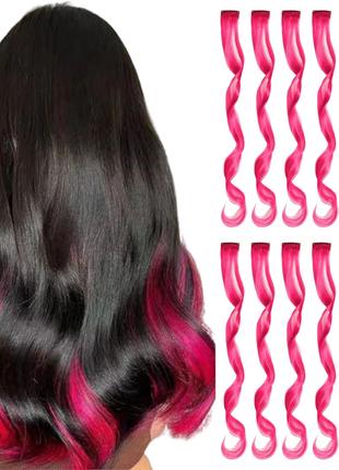 Цветные заколки для наращивания волос REDMENCO,розовые 16 шт.,
