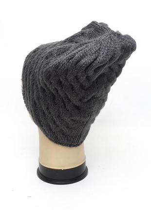 Женская вязаная зимняя шапка на флисе арт.41 темно-серая