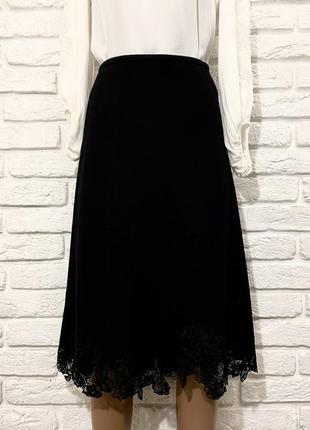 Изумительная чёрная натуральная юбка, миди, next, с кружевом, ...