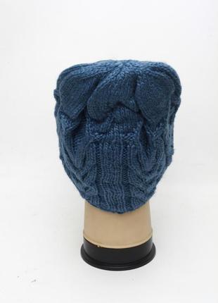 Женская вязаная зимняя шапка на флисе арт.44 джинс