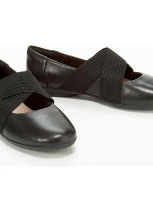 Чёрные туфли женские clark’s на резинке мягкие натуральная кожа