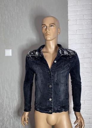 Джинсовая куртка джинсовка в стиле рок металл rock rebel, m