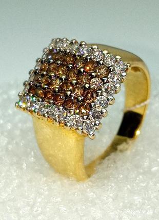 Кольцо каре діаманти коньячные белые бриллиант 0,86ct жёлтое з...