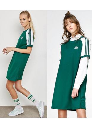 Зеленое спортивное платье adidas 3-stripes raglan зеленое плат...