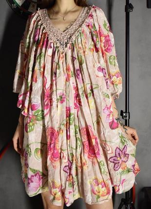 Платье-туника длинная блуза в цветочный принт италия