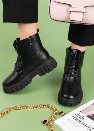 Женские зимние черные ботинки, сапожки из эко-кожи