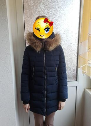 Зимняя курточка на девочку размер S(44-46) темно-синяя