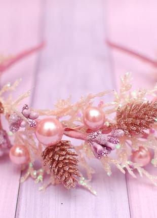 Стильный новогодний обруч ободок розово-пудровый