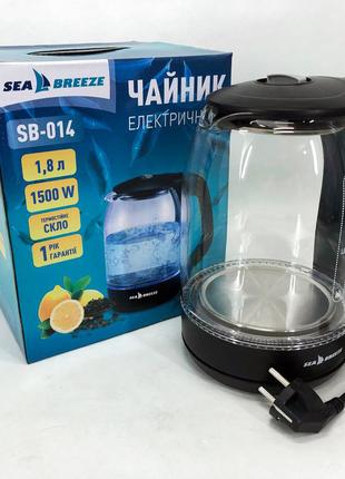 Чайник электрический SeaBreeze SB-014, чайник прозрачный с под...