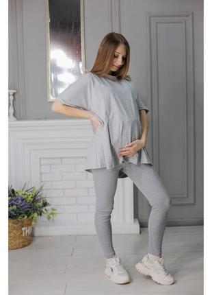 Комплект для вагітних лосини в рубчик і футболка оверсайз сірий