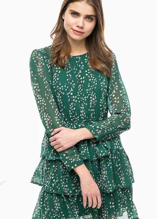 Платье в цветочный принт, шифоновое платье зеленая