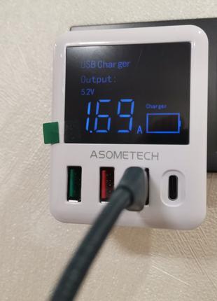 Зарядний пристрій Asometech 4xUSB та дисплеєм 40W