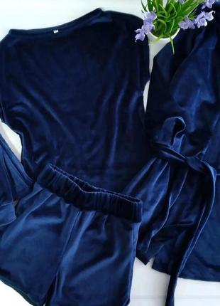 Велюровые комплекты 4в1(халат,штаны,шорты,футболка)