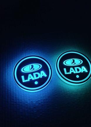 Подсветка подстаканника с логотипом автомобиля Lada, ВАЗ