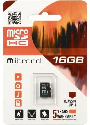 Картка пам'яті Mibrand MicroSDHC 16gb UHS-1 10 Class Чорний