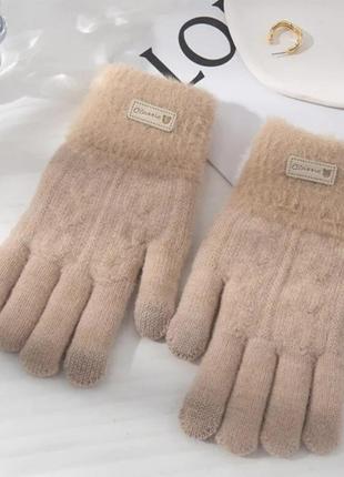 Сенсорні теплі рукавички Бежевий (3526)
