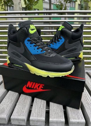 Мужские кроссовки Nike Air Max 90 Black / green  высокие демисезо