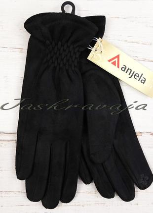 Перчатки, рукавички жіночі, з сенсором замшеві чорні