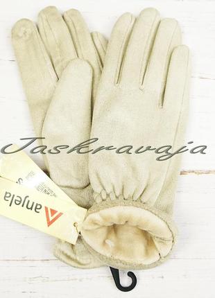 Перчатки, рукавички жіночі, з сенсором замшеві