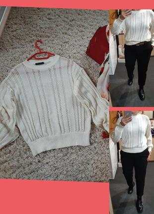 Базовый белый/молочный  легкий ажурный свитер ,shein,  p. m-l