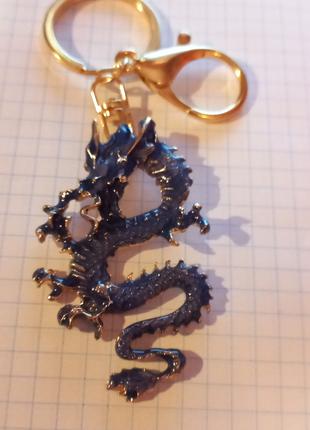 Брелок метал сувенір дракон синій крутий об'ємний металевий
