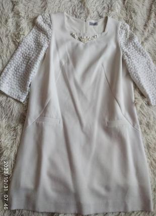 Белое платье натуральная ткань 46