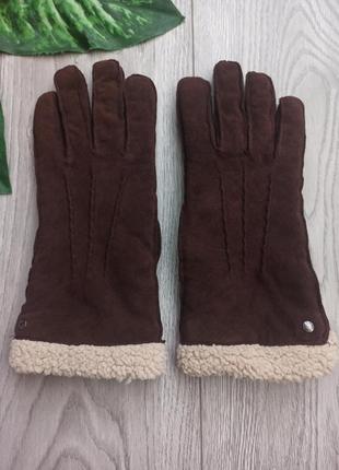 Теплые перчатки козья кожа isotoner 7.5, кожаные перчатки