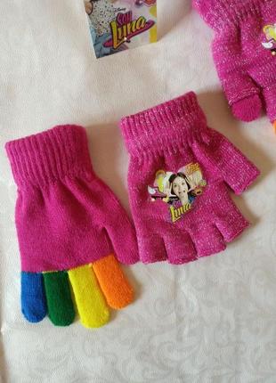 Двойные перчатки для девочки розового цвета детские перчатки 7870