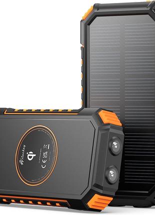 Солнечное зарядное устройство 20000 мАч Power Bank,цвет оранжевый