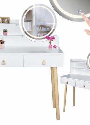 Туалетный столик Jumi Scandi на 2 ящика с зеркалом (кожаные ру...