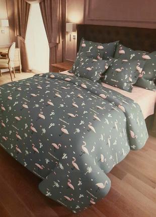 Двуспальное постельное бязь 100% хлопок фламинго