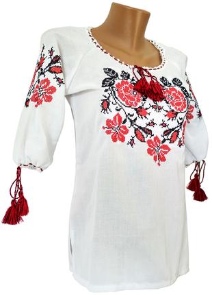 Женская вышитая рубашка крестиком с домотканого полотна Червон...