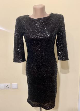 Вечернее черное платье с пайетками New Look Размер 8/s